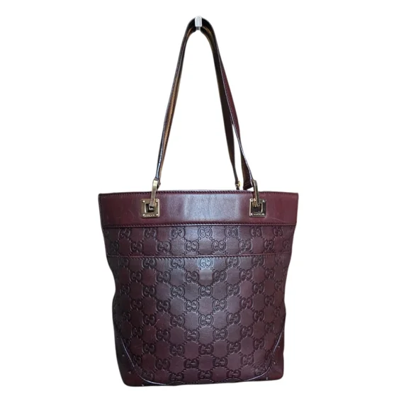 Gucci Guccissima Punch Leather Tote Burgundy Shoulder Bag 145994 - Picture 5 of 17